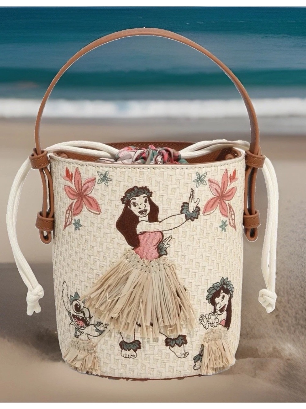 NEW Loungefly Disney Lilo, Stitch & Nani Hula Floral Bucket Purse Crossbody Bag